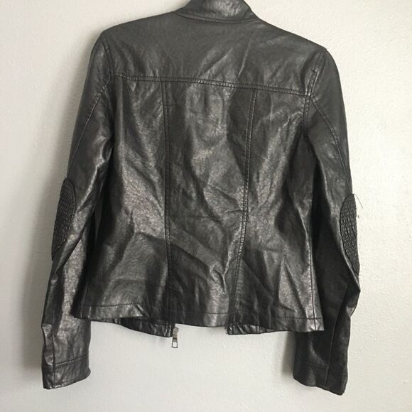 Lane Crawford • Black Faux Leather Biker Jacket Size Small - Picture 2 of 6